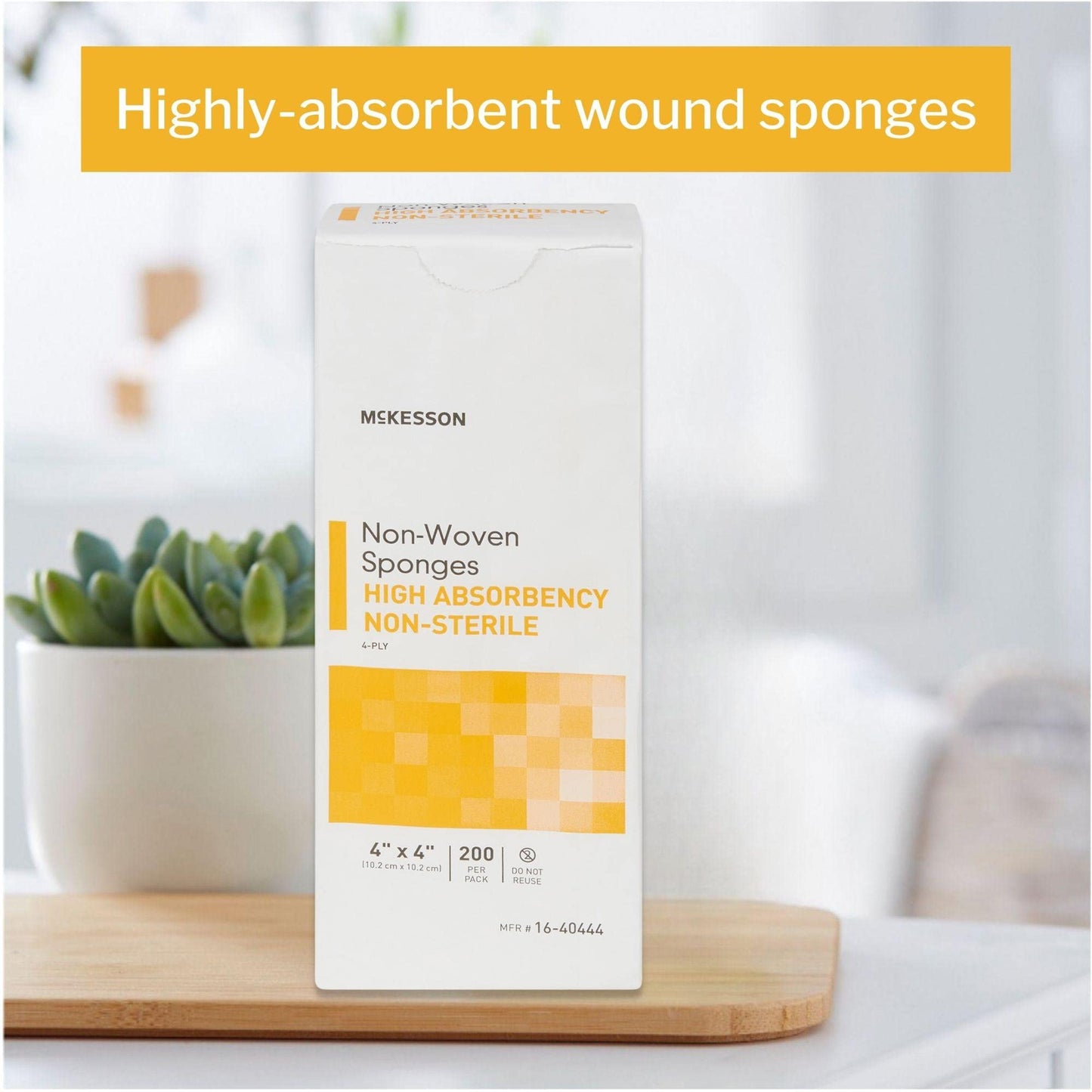 McKesson Non-Woven Sponges, Non-Sterile, 4-Ply, High Absorbency, Polyester/Rayon, 4 in x 4 in, 200 per Pack, 1 Pack
