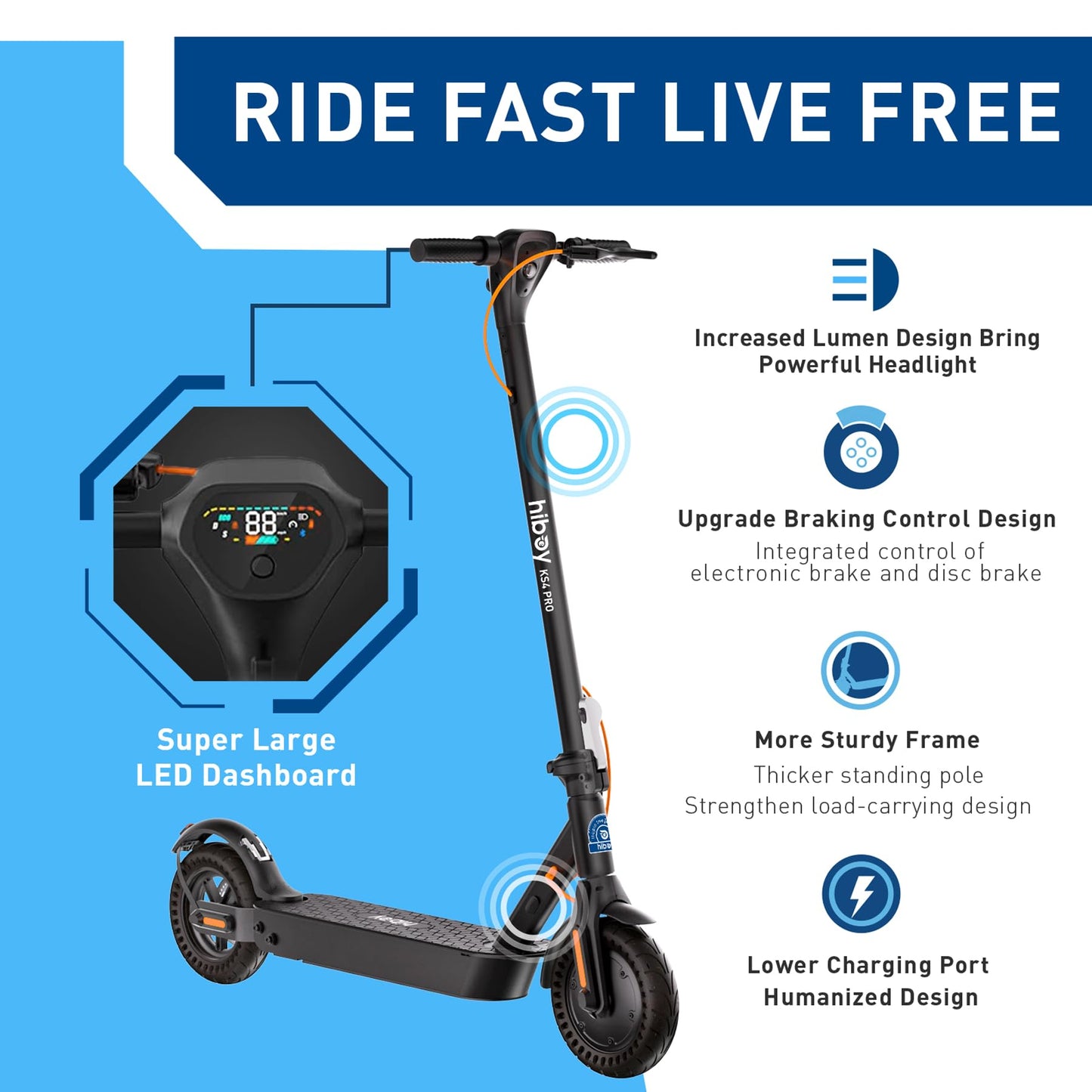 HiboyRide KS4 Pro Electric Scooter for Adults, 500W Motor (Peak 750W), 10" Tires, 19 MPH Top Speed, Up to 25 Miles Range, Foldable Commuter Electric Scooter with Dual Braking System and APP