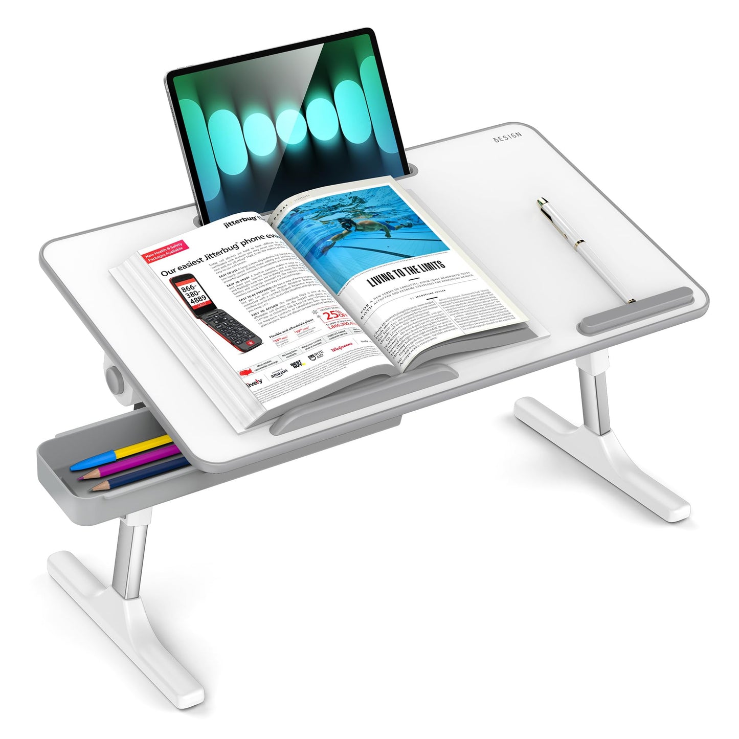 Besign LT05 Adjustable Laptop Table, Lap Desk, Portable Standing Bed Desk, Foldable Sofa Breakfast Tray, Notebook Computer Stand for Reading and Writing, Medium Size, White