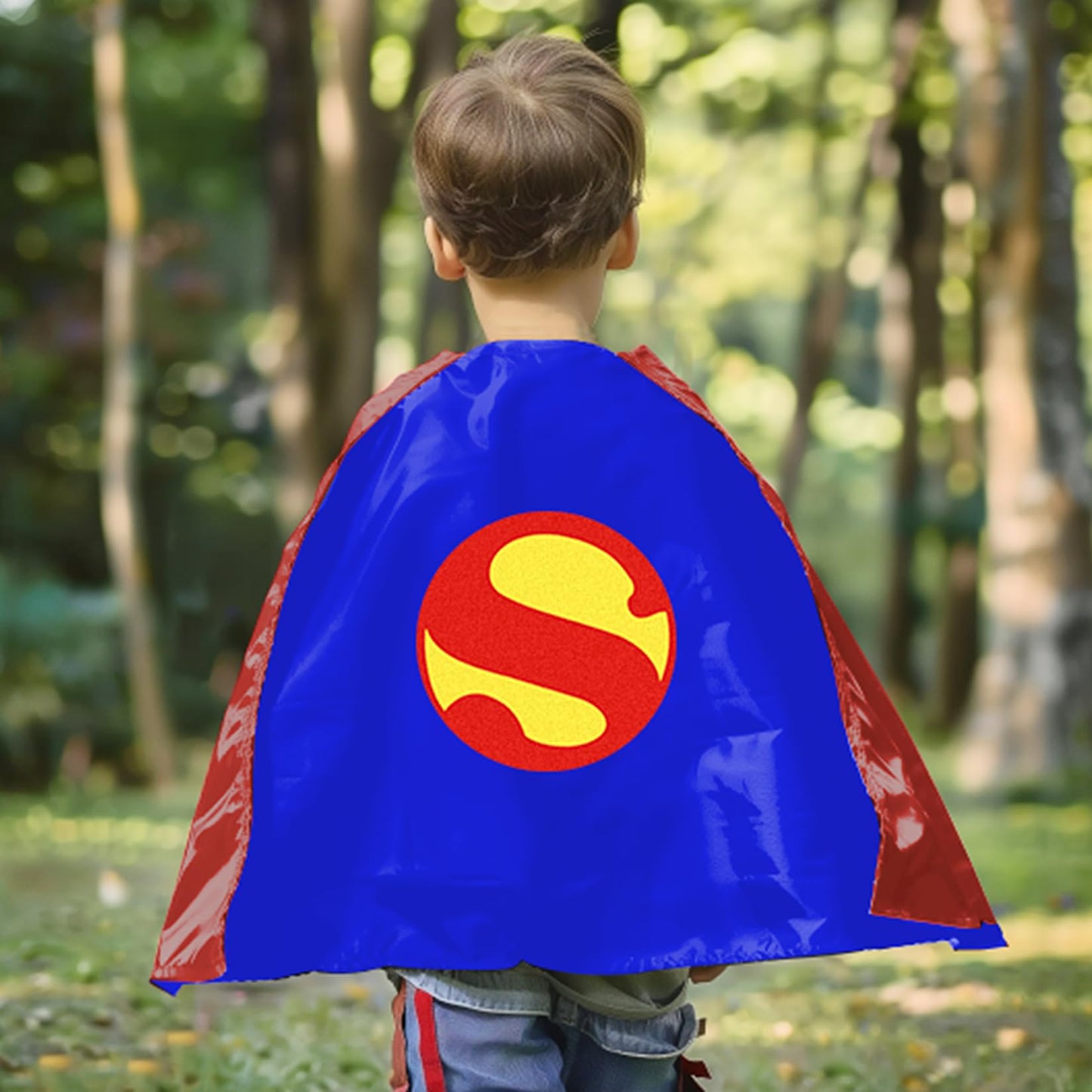 Mizzuco Superhero Capes for Kids Cloak with Mask Halloween Costumes and Party Dress up 2PCS（Black+Blue+Yellow