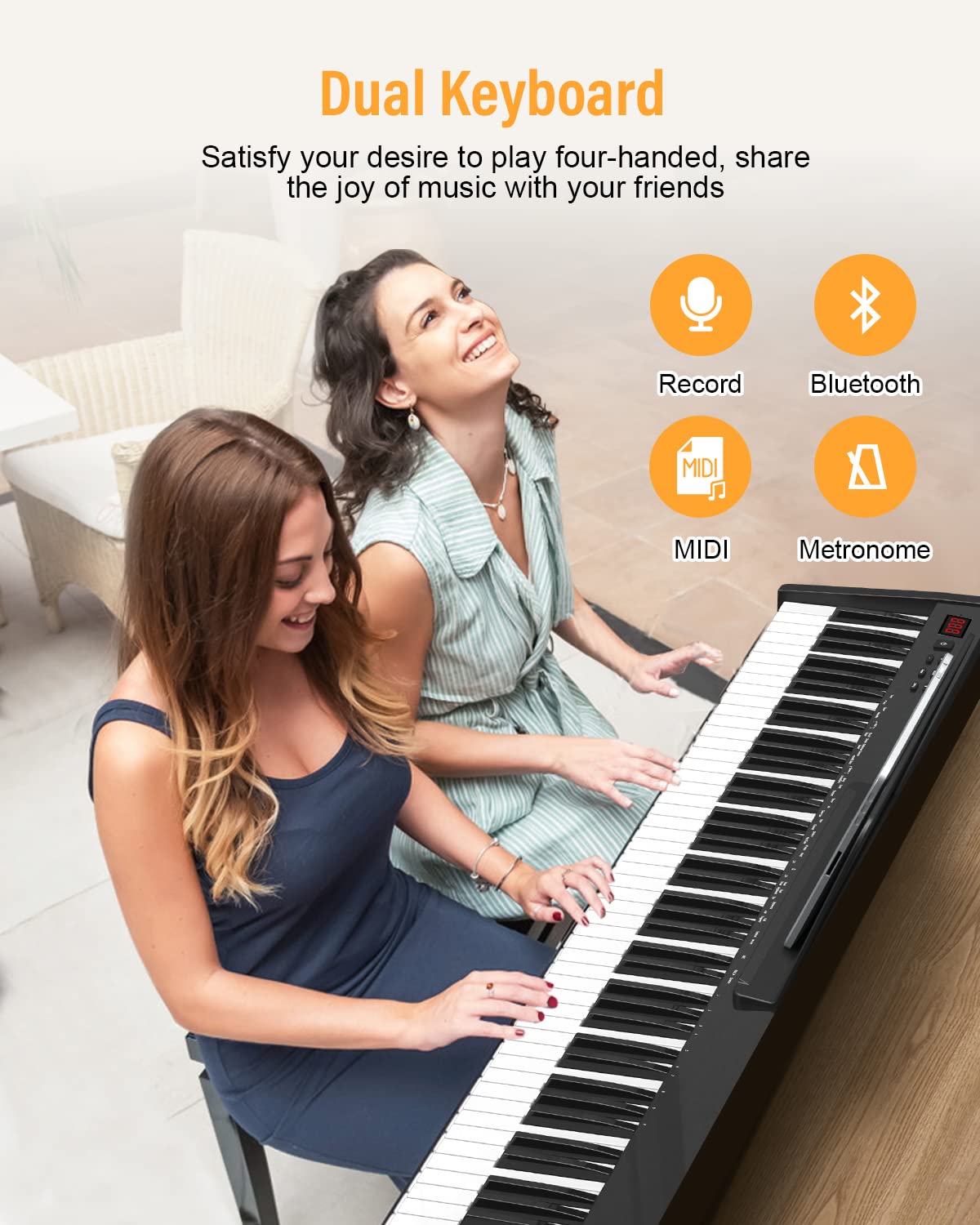 KONIX 88 Key Semi Weighted Keyboard Piano, Full Size Digital Piano with Double X Stand, Portable Keyboard Piano for Beginner Include Sustain Pedal, Power Supply and Piano Bag - Black