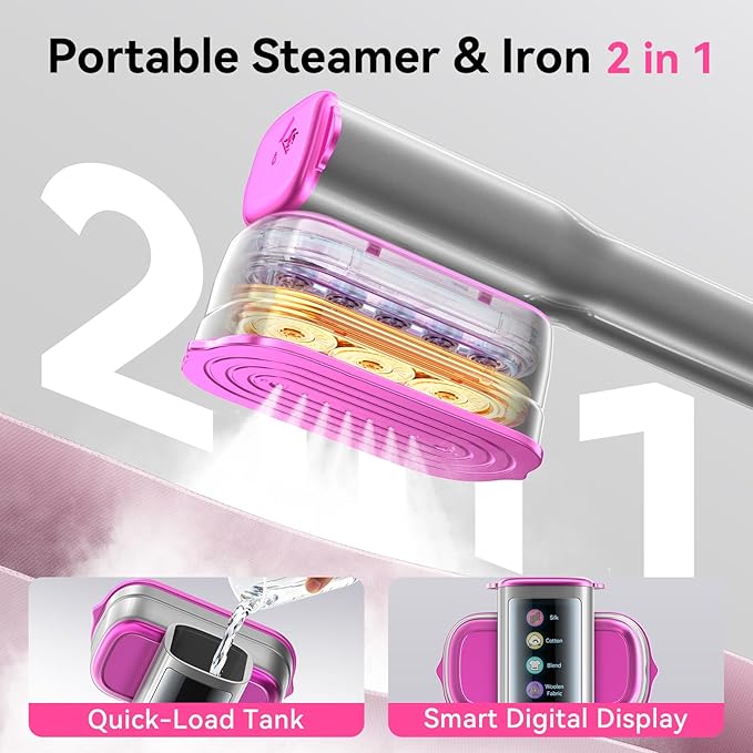 DIGIX 2-in-1 Steamer & Iron, 10s Heat-up, LED Display, 6 Modes, 130ml Large Tank, Self Clean, 1200W Travel Steamer for Clothes, Portable Handheld Garment Steamer for Travel Home Office, Auto-off, 120V
