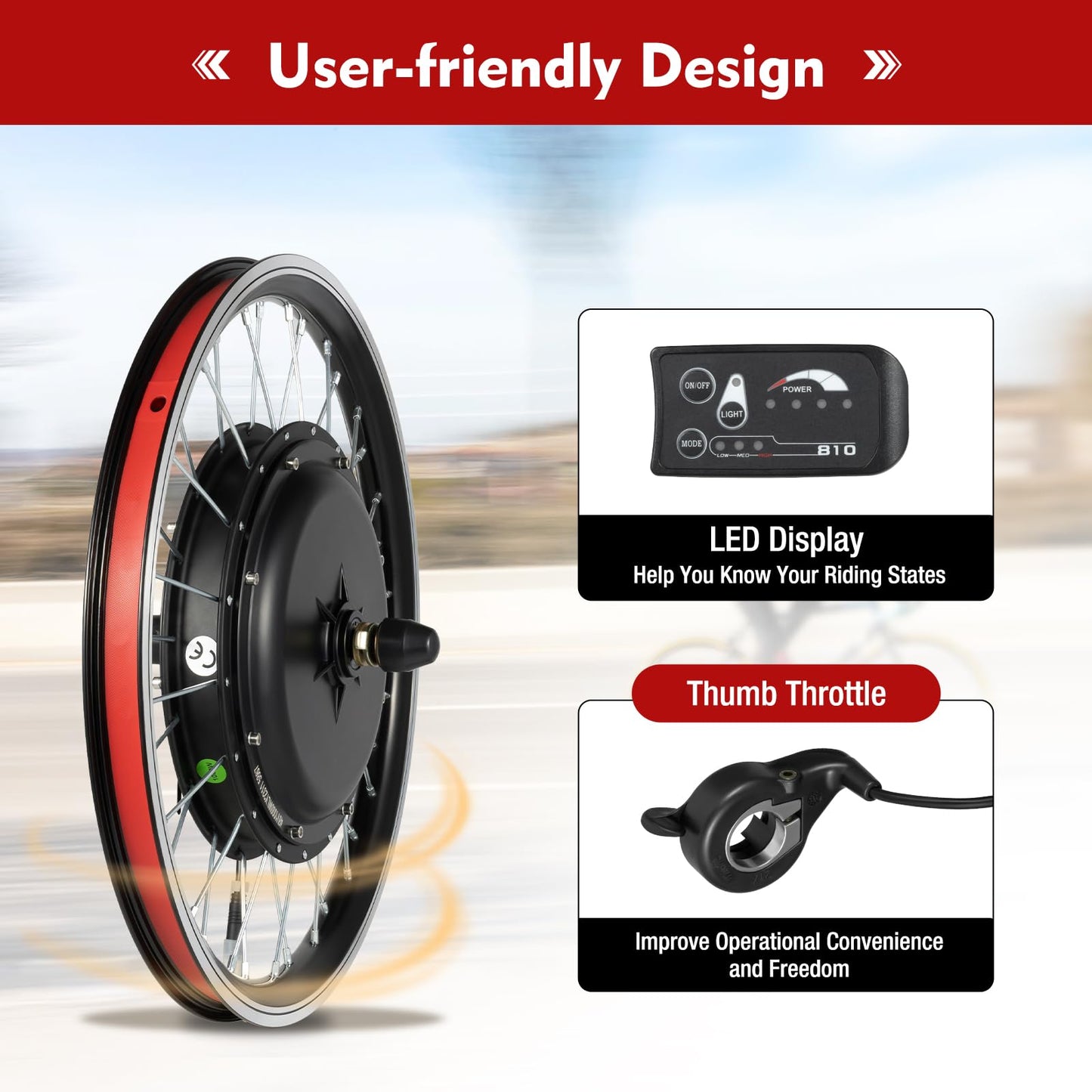 LKSNBDR 48V Electric Bicycle Front Wheel Conversion Kit, 20" Front Wheel Hub Electric Bike Conversion Kit, 1000W E-Bike Wheel Kit Upgrade Controller Brushless Motor Ebike Bicycle Wheel