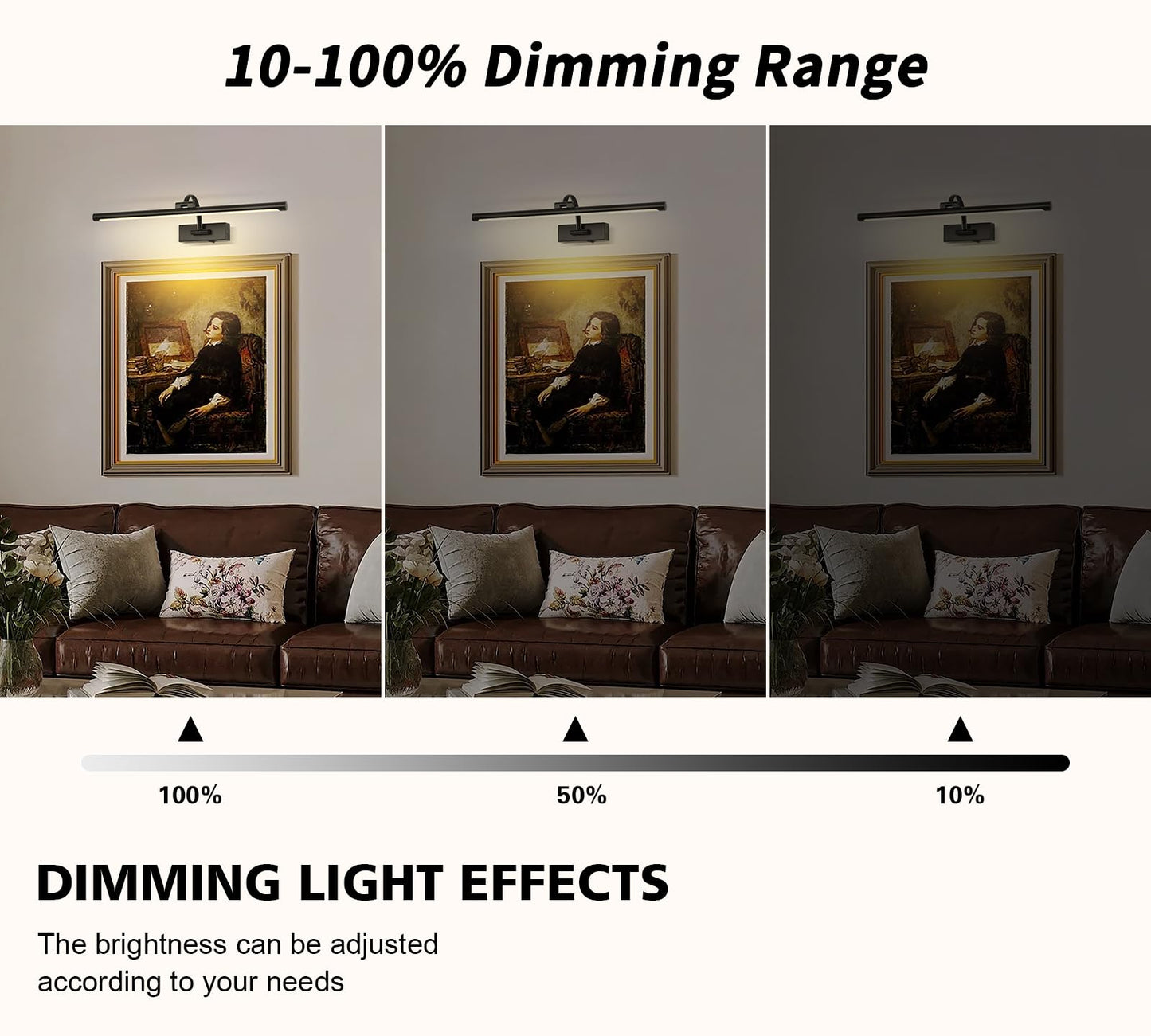 DESOOP Dimmable Black Picture Lights with Remote and Timer Wireless Art Lights Rechargeable Gallery Lighting for Canvas Portrait 24'' Inch 5W Warm White