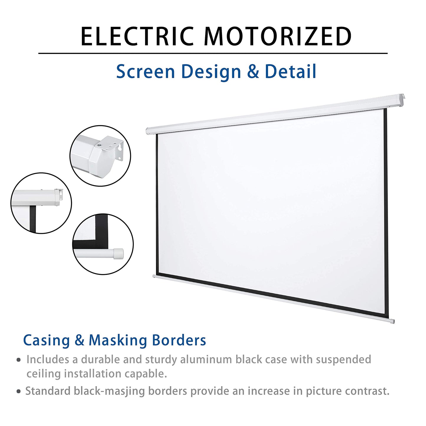 Kayle 120" Motorized Projector Screen Electric Diagonal Automatic Projection 4:3 HD Movies Screen for Home Theater Presentation Education Outdoor Indoor W/Remote Control and Wall/Ceiling Mount (White)