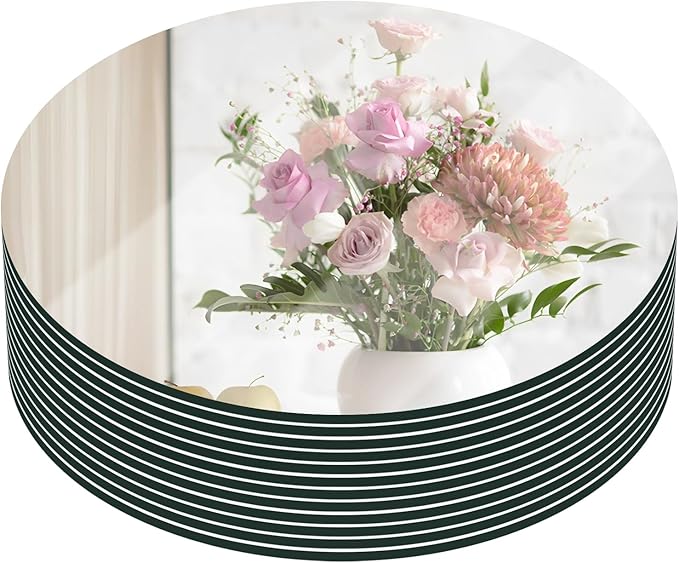 VASUHOME 12" Round Mirror Centerpieces for Tables, Glass Circle Mirror Plates with Smooth Edge and Cushioned Feet, Ideal f...