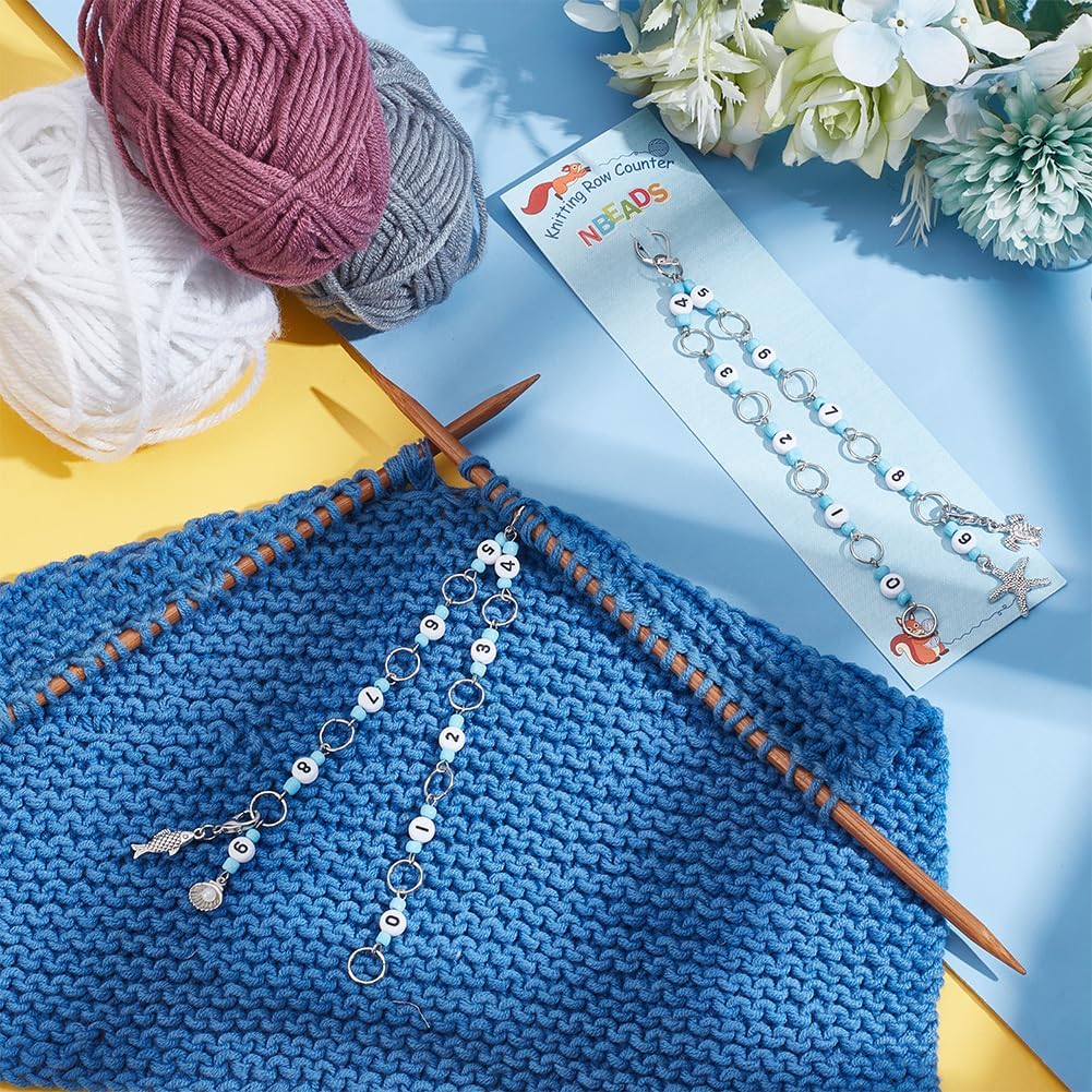 NBEADS 2 Styles Sea Animal Knitting Row Counter Chains, Acrylic Number Stitch Markers Glass Beaded Crochet Stitch Marker Crocheting Accessories for Weaving Sewing Quilting
