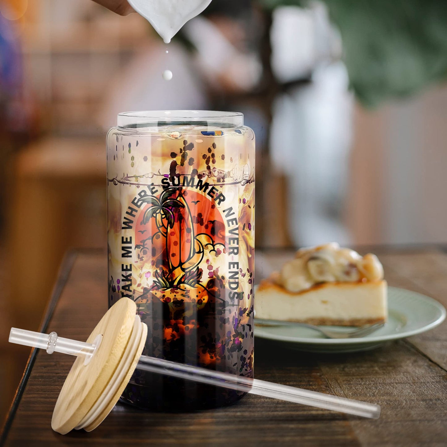 AGH 16OZ Snow Globe Glass Tumbler,8 Pack Sublimation Glass with Bamboo Lids and Straws, Double Wall Sublimation Beer Can Glasses Can Shaped Tumblers with Pre Drilled Hole for DIY