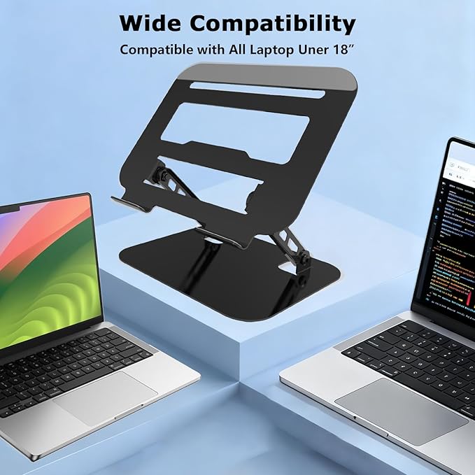TAPMEI Adjustable Laptop Stand, Ultra Stable Metal Base Ergonomic Foldable Computer Riser for Desk Compatible with MacBook Pro/Air Notebook All Laptop Under 18 Inches (Black)