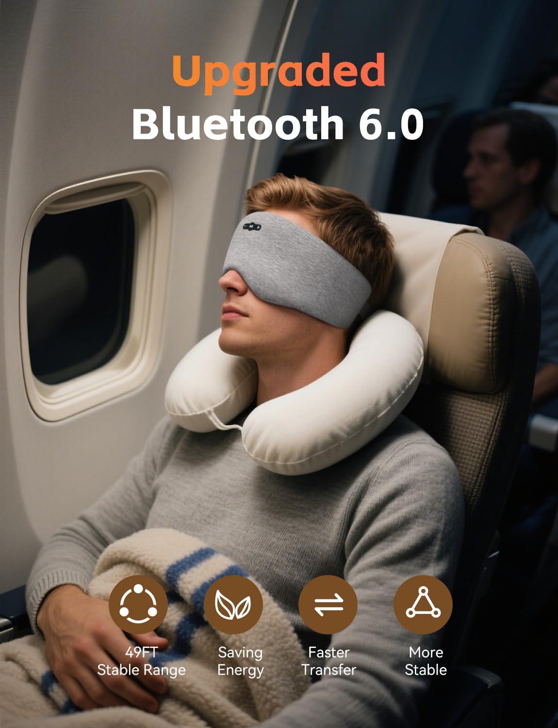 Sleep Mask with Headphones Bluetooth 6.0, 20H Playtime Sleeping Headphones with HD Stereo Speakers for Side Sleepers, Adjustable Blackout Silk Eye Mask for Travel Meditation, Gifts for Women Men(Grey)