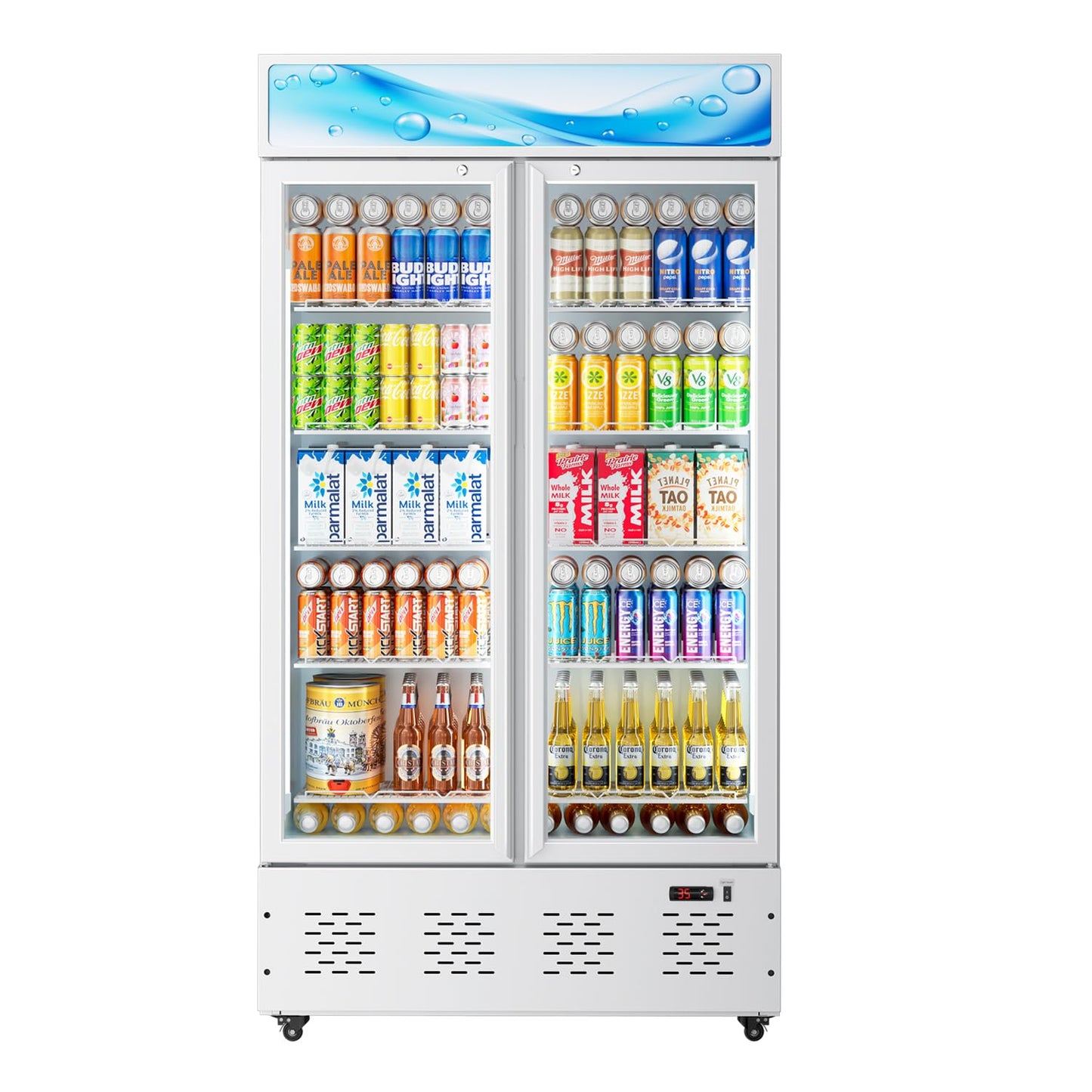 ECEVT 41.34'' W Commercial Beverage Refrigerators, 30 Cu.ft Glass Door Refrigerator Commercial with LED Light and 10 Shelves, Display Refrigerator for Restaurant Store Cafe Bar, White