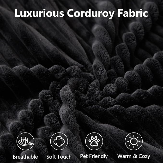 Cloud Sectional Couch with L-Shape Chaise, Upholstered Corduroy Couches Stupendous U Shaped Sofas, Modern Modular Comfy Sofa with Deep Seat for Living Room Bedroom, No Assembly Required, Black