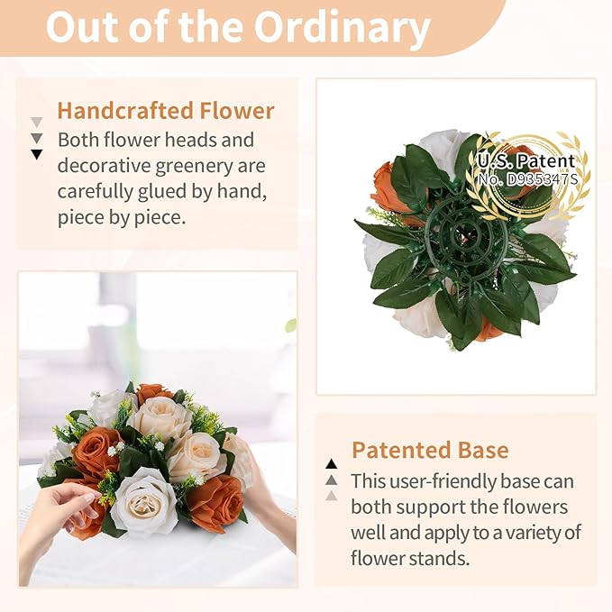 NUPTIO Terracotta Flower Ball Centerpieces: Artificial Rose Kissing Balls for Wedding Party Tables - 2 Pcs Faux Silk Floral Arrangements for Fall Home Thanksgiving Event Dining Decorations