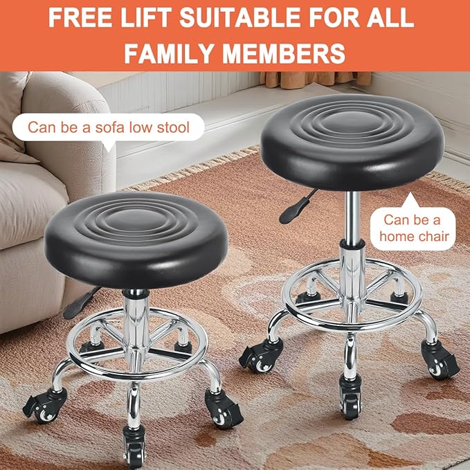 JOSTZHXIN Low Height Rolling Stool Height Adjustable Low Roller Seat, Swivel Small Chair Mechanic Stool, Short Stools for Home Office Garage Shop (Style 1)