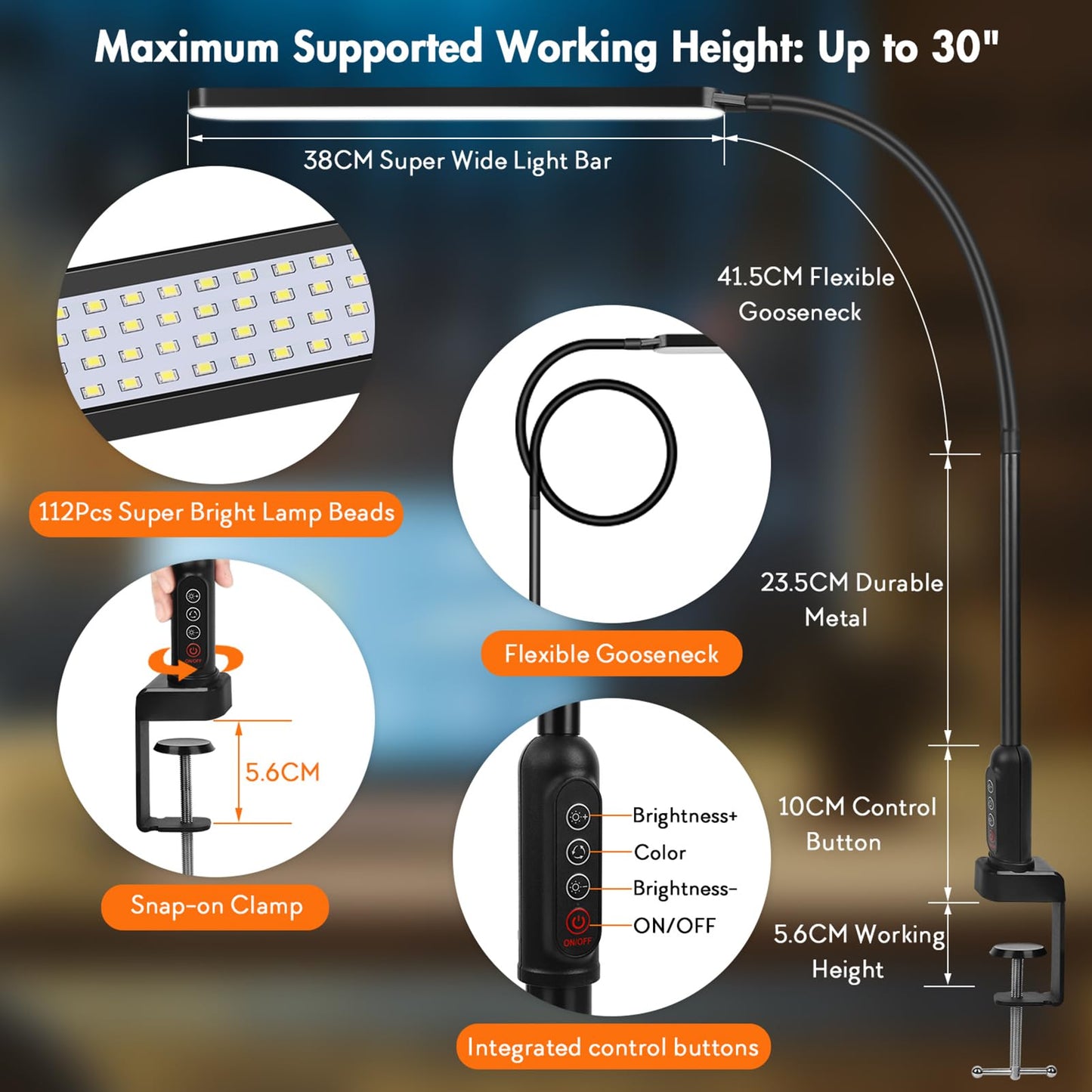BIENSER LED Desk Lamp with Clamp, Super Bright Desk Light with 11 Brightness, 5 Color Modes, Flexible Gooseneck Clip on Table Light, Eye-Caring Architect Task Desk Lamps for Home Office Study Reading