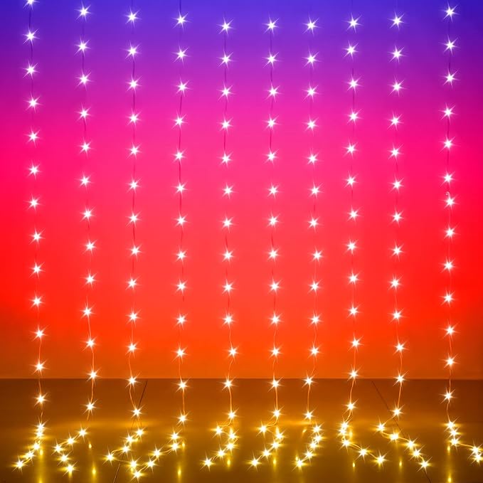 KepStars LED Curtain Lights, 6.5ft x 6.5ft 200 LED RGB Color Changing String Fairy Lights Curtain with Smart APP Control, ...