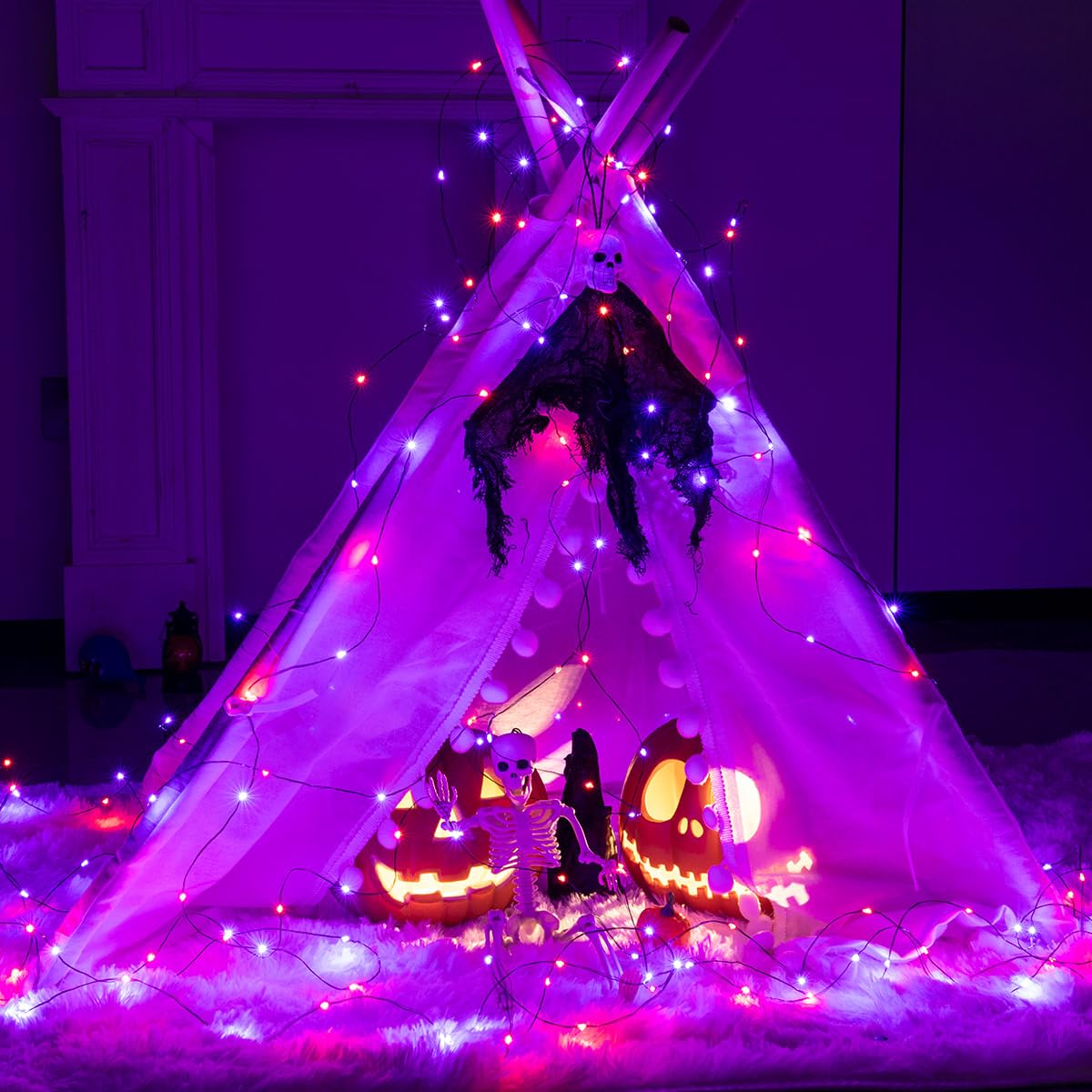 RESNICE Halloween Fairy Lights 100FT 300 LED Waterproof Plug in Purple and Orange LED String Lights with Remote 8 Modes for Indoor or Outdoor, Patio, Backyard,Garden