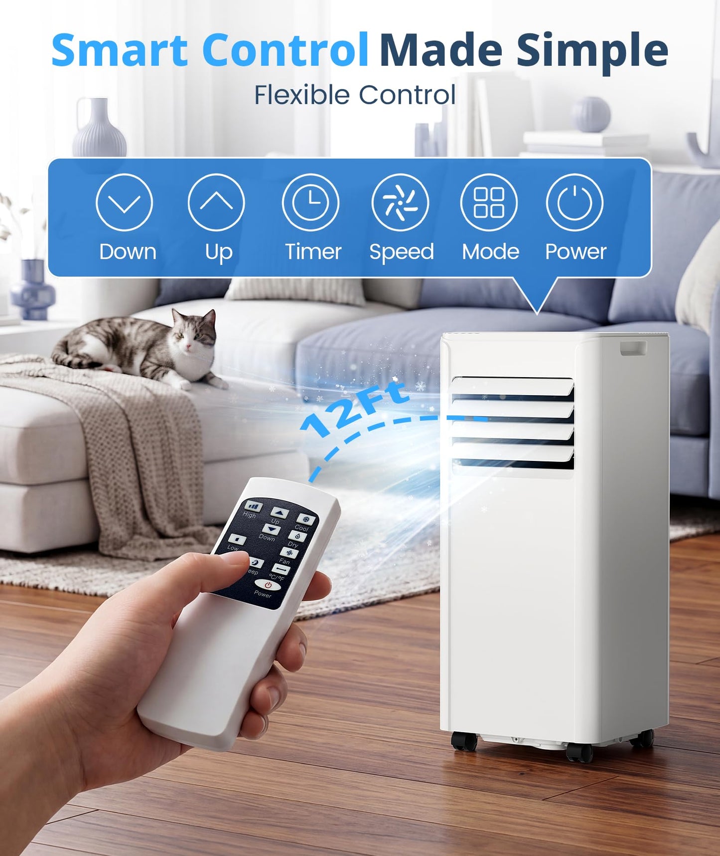 10,000 BTU Portable Air Conditioner, Cools Up to 450 Sq. Ft., 5-in-1 Quiet Portable AC Units with Remote Control, LED Display, 24H Timer, Sleep Mode, Window Kits for Bedroom, Office, Apartment