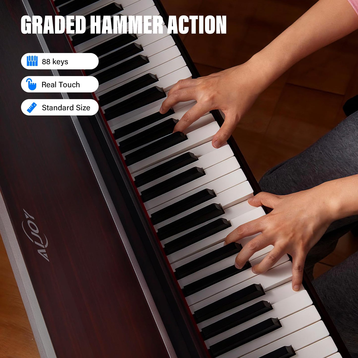AiJoy 88 Key Weighted Digital Piano Keyboard, Graded Hammer Action Wooden Electric Piano with Cover & Triple Pedal, Sensitive Touch, Support USB MIDI Connect, Recording, Headphone, MP3 Player(Brown)
