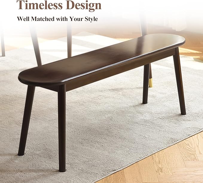 Cttasty Entryway Bench, Solid Wood Dining Bench, Midcentury End of Bed Bench w/Rounded Corner, Outdoor Bench w/Robust Construction, Bedroom Bench, 10.24" W x 17.72" H（Walnut 39.4inches）