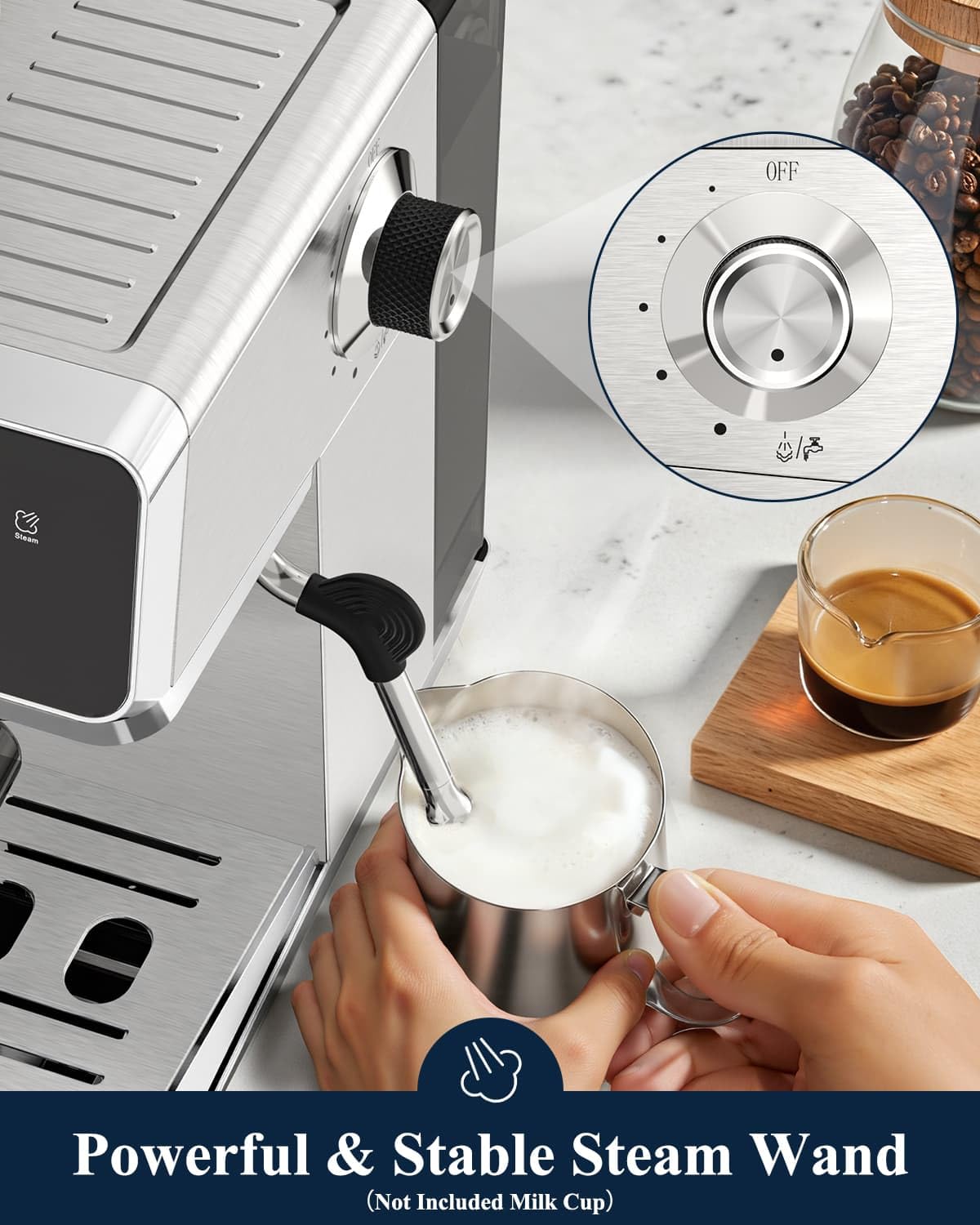 Hausmojo CM1620 Espresso Machine with Built-in Burr Grinder, 20 Bar Bean-to-Cup Espresso Maker with 44 Grind Settings & Steam Wand, Touchscreen Coffee Machine for Latte, Cappuccino & Iced Coffee