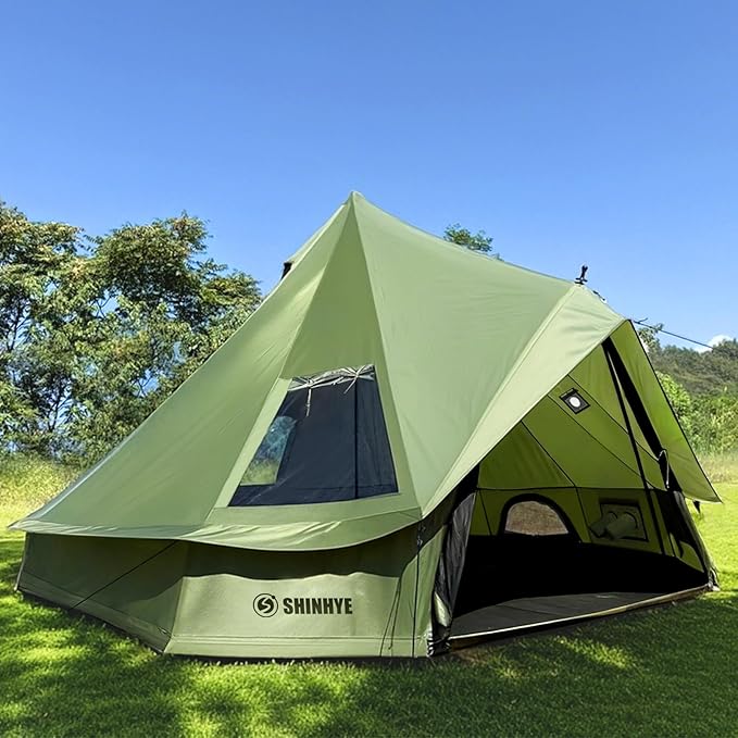Bell Yurt Tent with Stove Jack, Waterproof Luxury 4 Season Tent 420D Oxford Cloth Green Glamping Tents for Family Outdoor ...
