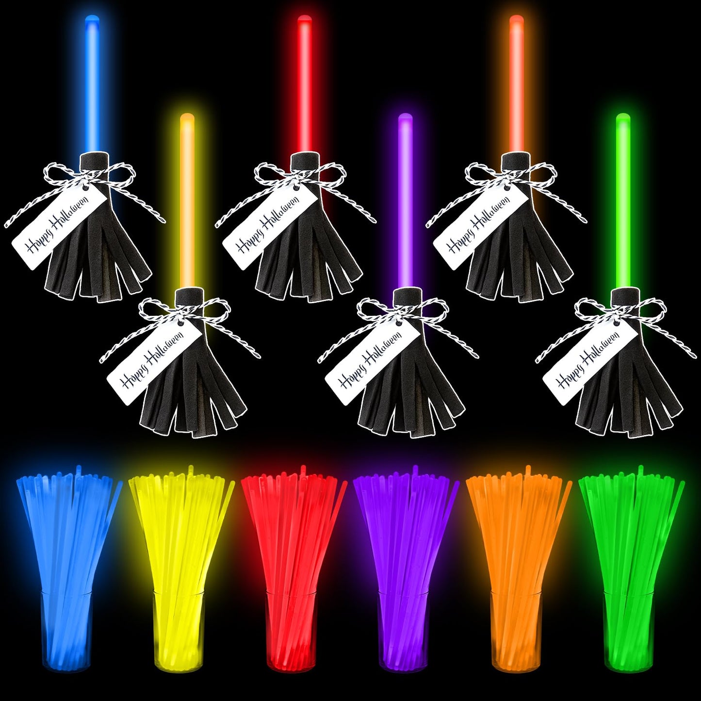 JellyArch 100 Set Halloween Glow Sticks Bulk Party Favors for Trick or Treat Glow in Dark Party Supplies Light Up Sticks with Cards for Halloween Decoration Goodie Bag Filler Basket Stuffers