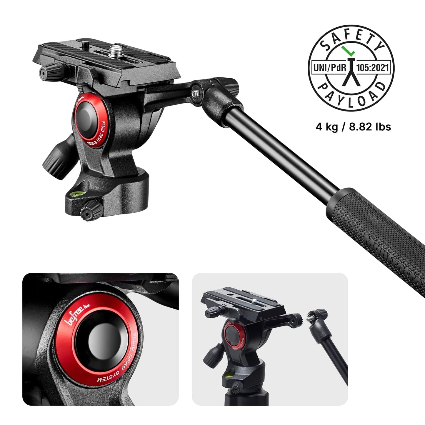 Manfrotto Befree Live, Travel Video Tripod with Video Camera Head and Lever Closure, Aluminum Tripod for DSLR, Mirrorless, Reflex Cameras and Video Cameras, Camera and Video Accessories