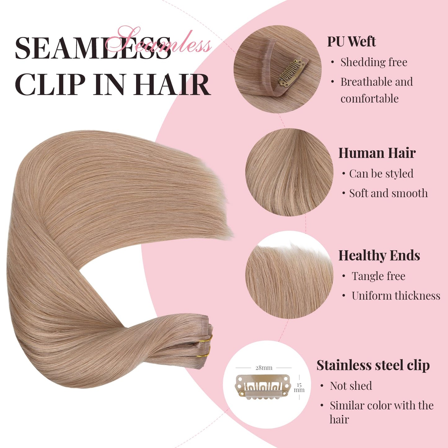 MAXITA Clip in Hair Extensions Real Human Hair - 16 Inch 110g 7pcs Dark Brown Seamless Invisible Weft Straight Natural Hair Exte