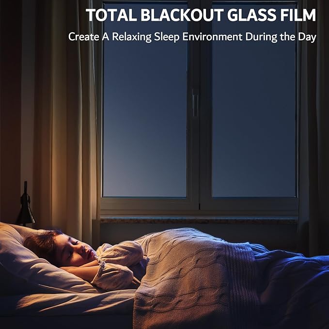 FEOMOS White Total Blackout Window Film, Static Cling Blackout Window Clings, 100% Light Blocking Film, Room Darkening Window Cover for Privacy Day Sleep Sun Blocking 17.3x78.7 inches