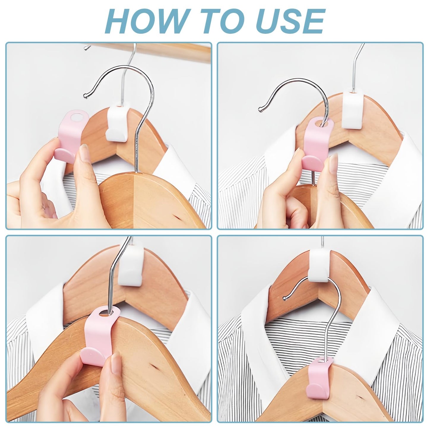 50 PCS Space Saving Hanger - Clothes Connector Hooks, Stacking Space Saver, Plastic Closet Organizers and Storage Extender for Heavy Duty Cascading Connection (White)