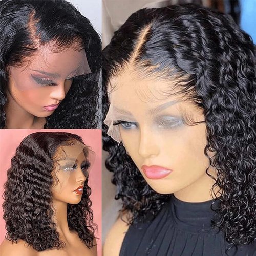 VIULKY 13x6 Deep Wave Lace Front Wigs Short Curly Bob Wig Human Hair 200 Density HD Glueless Lace Frontal Human Hair Wigs for Black Women Pre Plucked Natural Black 8 Inch