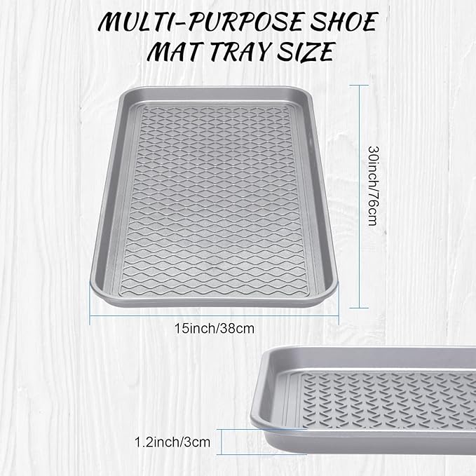 4 Pieces Shoe Tray for Entryway, Waterproof Boot Tray Shoe Mat Multi-Purpose Dog Cat Bowl Mat Pet Food Tray Boot Mat for Entryway Indoor Outdoor Floor Protection (Grey,30 x 15 x 1.2 Inch)