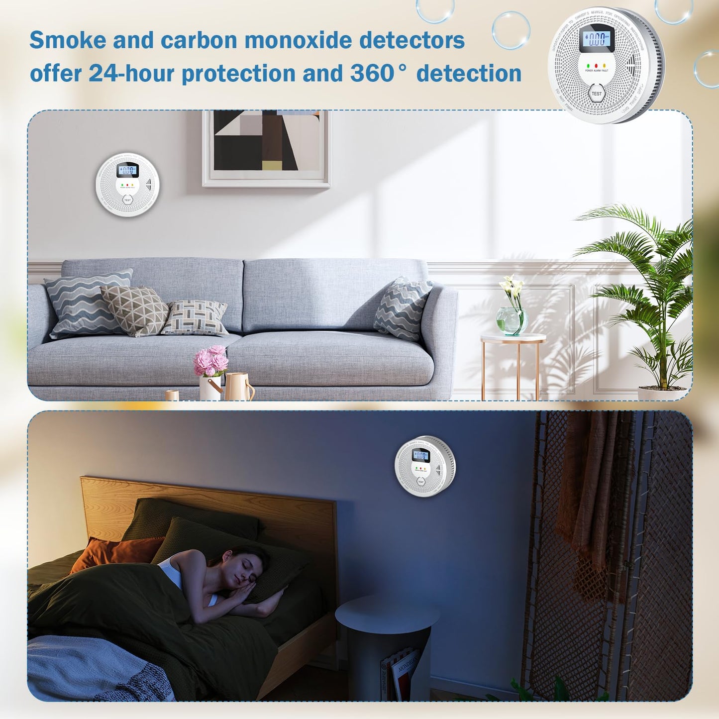 Smoke Detector and Carbon Monoxide Detector Combo with LED Indicators, 2 in 1 CO & Smoke Alarm, Battery Operated Smoke and Carbon Monoxide detectors 3-Pack