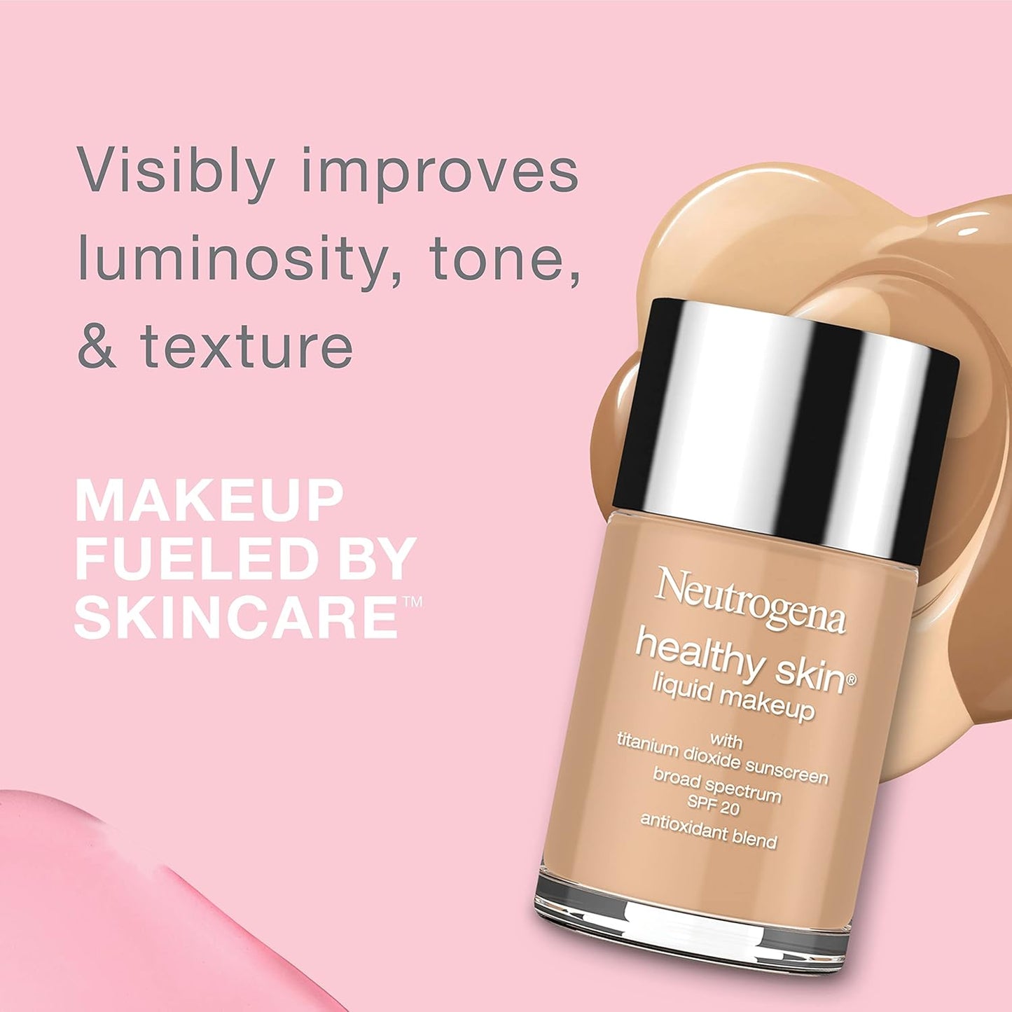 Neutrogena Healthy Skin Liquid Foundation Makeup with Broad Spectrum SPF 20 Sunscreen, Lightweight, Medium Coverage Makeup with Sunscreen and Pro-Vitamin B5, Medium Beige 80, 1 fl. oz
