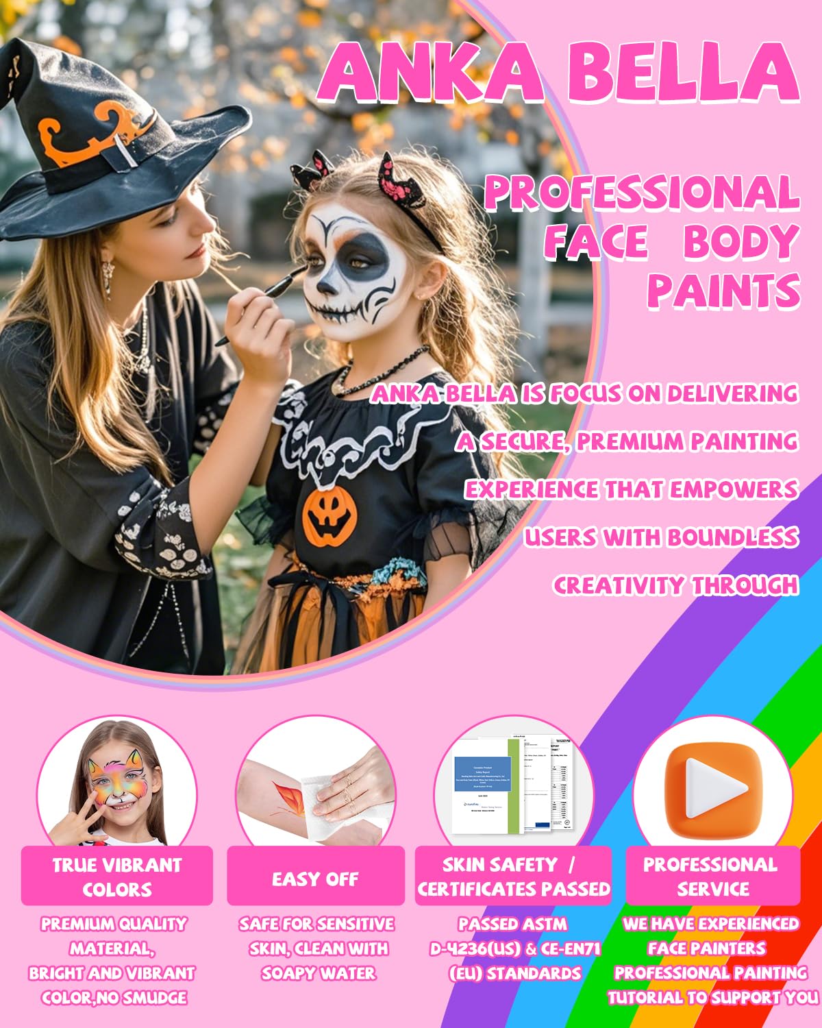 Anka Bella Professional Face Painting Kit for Kids,12X10gm Water Based Split Cake Face Paint with Stencil & Brushes,Hypoallergenic & Non-Toxic,Gift for Birthday Parties/Halloween/Carnival