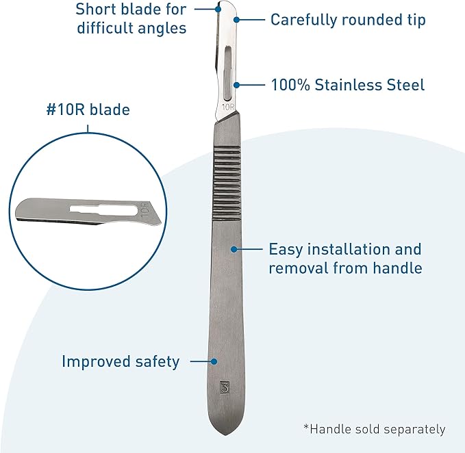 BodyMed Dermaplaning Blades #10R in Stainless Steel, 100 PCS - Disposable, Individually wrapped, Sterile Scalpel Blades for Estheticians, Facial Exfoliation, Hair Removal, Skin Care, Surgical &