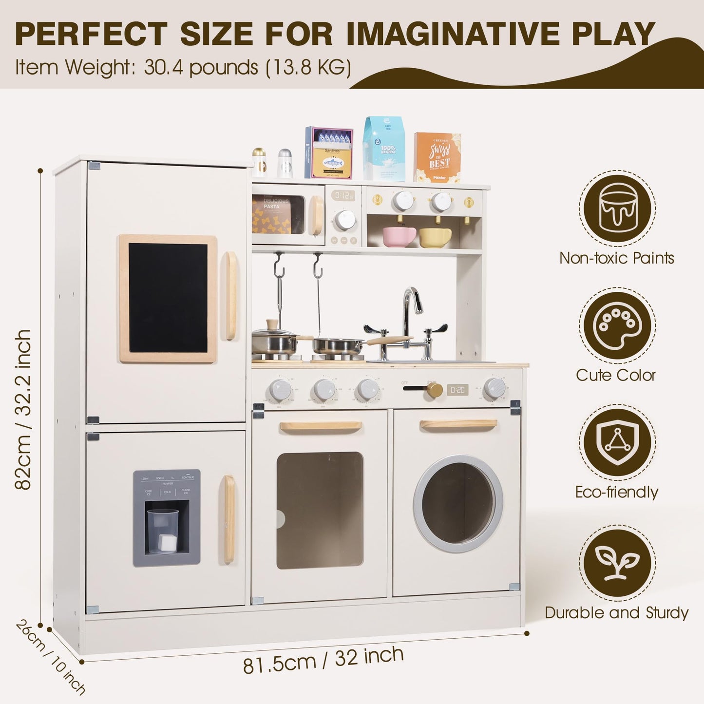 Pithfor Wooden Kitchen Playset for Kids Toddler, Pretend Play Kitchen Set Toy for Girls and Boys, with Kitchen Accessories