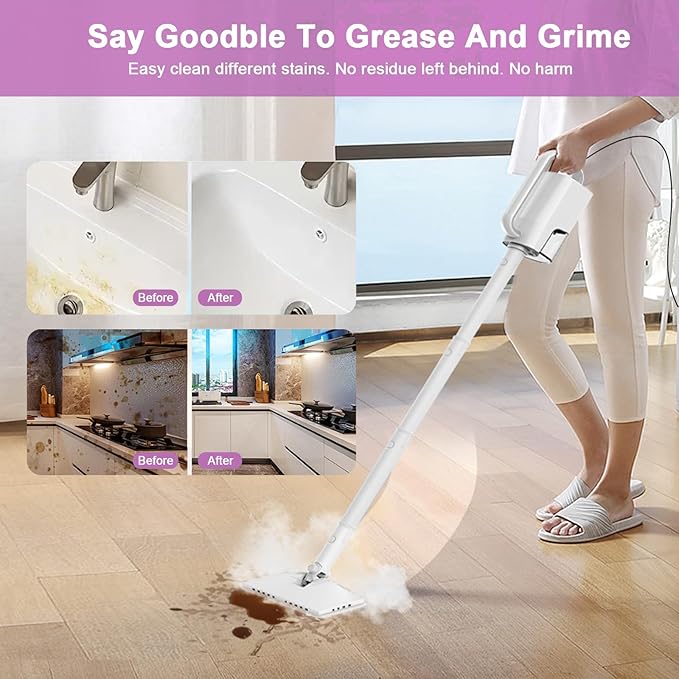 7-in-1 Steam Mop, 1200W Rotated Steam Cleaner for Home, 2 Modes, 400ML Removable Tank, 23FT Cord, 2 Washable Pads, Multi-Surface Steamer for Hard Floor, Laminate Floor, Tiles Cleaning (Fish White)