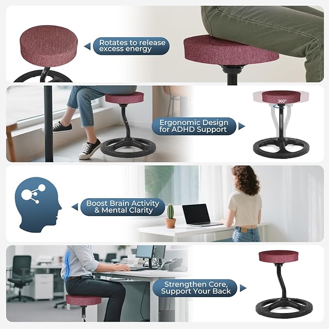 Upaloop ADHD Chair for Kids, Yoga Chairs for Adults, Wobble Stool Active Flexible Seating Desk Chair with Non-Slip Base and Washable Seat Cover for Stability, Balance, Yoga, Office, School, Classroom