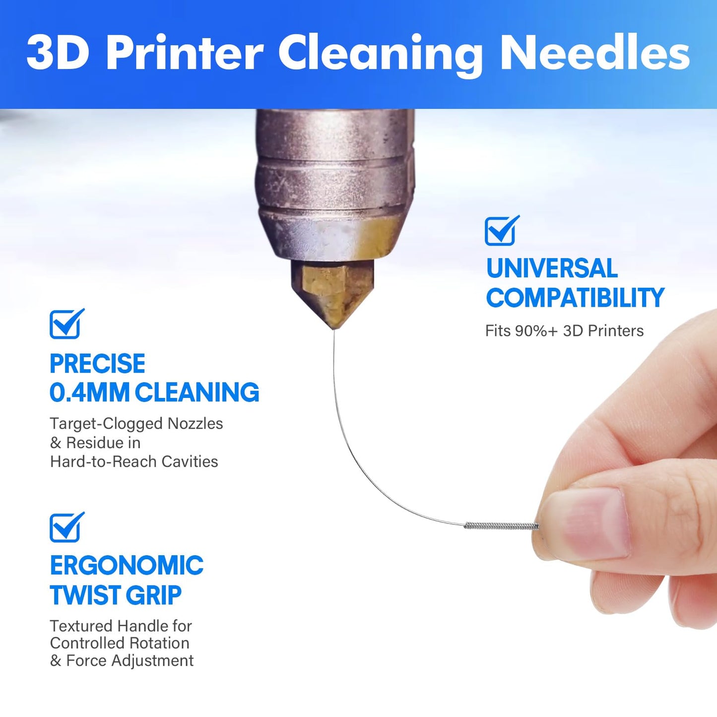 22PCS 3D Printer Nozzle Cleaning Kit, 3D Printer Cleaning Kit with 20x 0.4mm Stainless Steel Needles, 1 Precision Tweezer & Copper Wire Brush, Universal Clog Removal Tool for 3D Printers