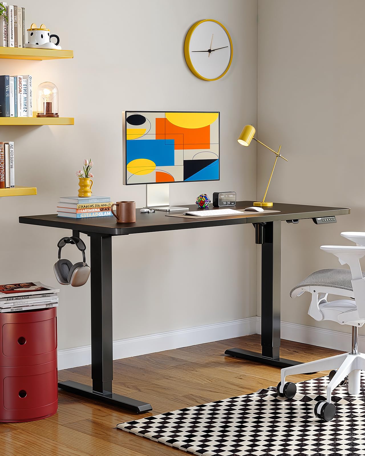 ErGear Electric Standing Desk, 55 x 28 inch Height Adjustable Sit Stand Up Desk, Computer Home Office Desk with 4 Memory Height Buttons, Two Pieces Desktop, Black, EGESD112B