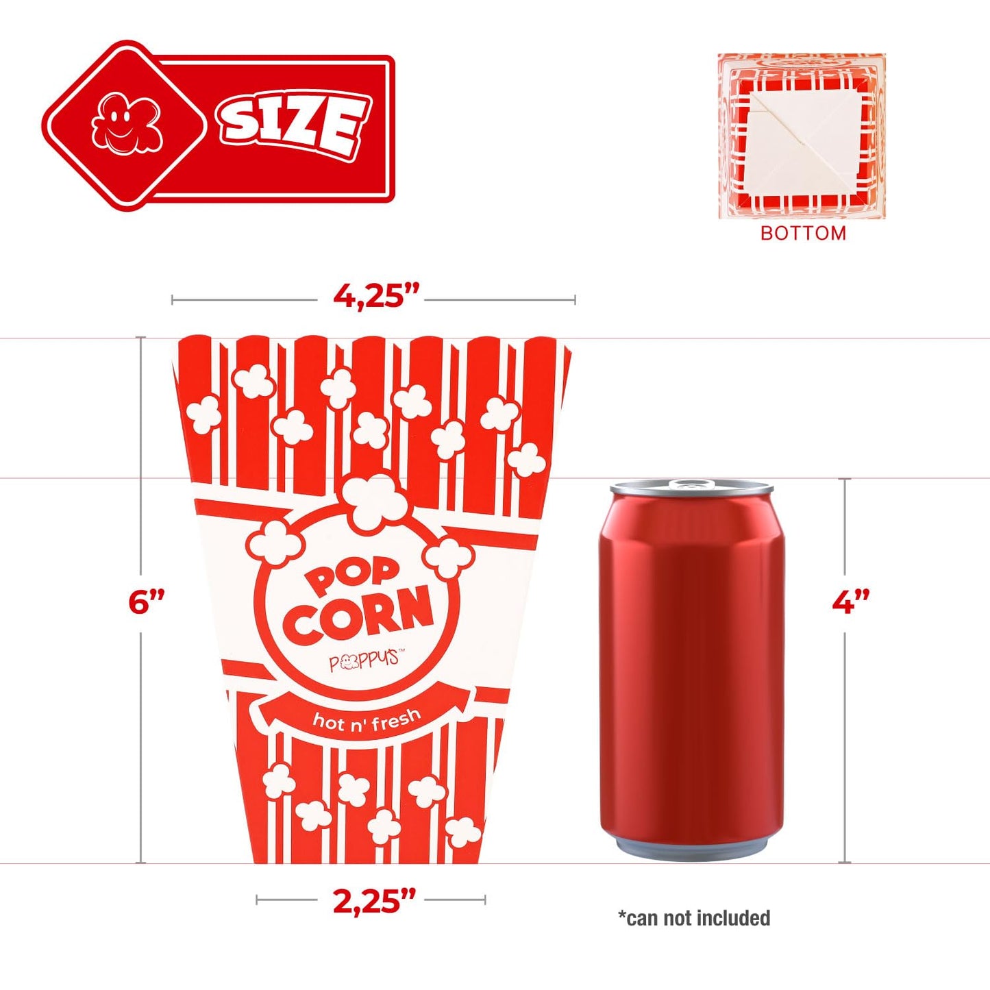 Poppy's Large Popcorn Boxes – 10 Pack 46 Oz Concession-Grade Popcorn Buckets, Popcorn Machine Accessories for Popcorn Bars, Movie Nights, Concessions
