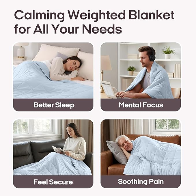 ZonLi Weighted Blanket 15lbs (48''x72'', Twin Size, Cambridge Blue), Cooling Weighted Blankets for Adults, High Breathability Heavy Blanket, Soft Material with Premium Glass Beads