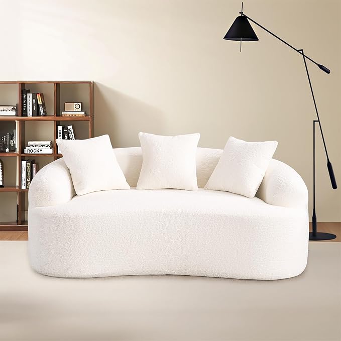 65'' Modern Curved Cloud Loveseat Sectional Sofa for Small Spaces, Luxury Plush Chenille Deep Seat Couch with 3 Pillows, No Assembly Needed Apartment Living Room Furniture, Beige