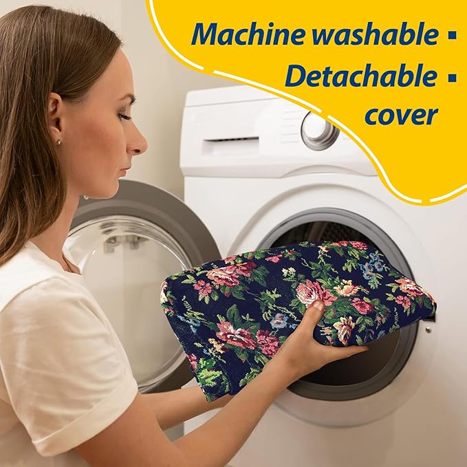 AAAAAcessories D-Shaped Chair Cushions, 2" Thick Dining Chair Pads with Ties and Removable, Machine-Washable Cover, 17" x 16", Set of 6, Night-Blooming Blossoms