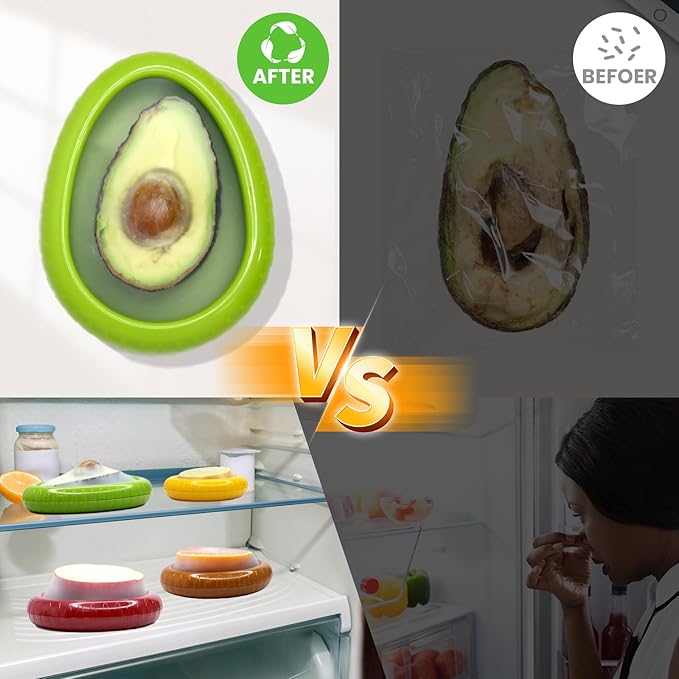 Silicone Food Storage Containers Avocado Saver for Fridge Onion Storage 4-Piece Set Reusable Anti-Oxidation Box Perfect for Vegetables Fruits Lemons Garlic Tomatoes Potatoes