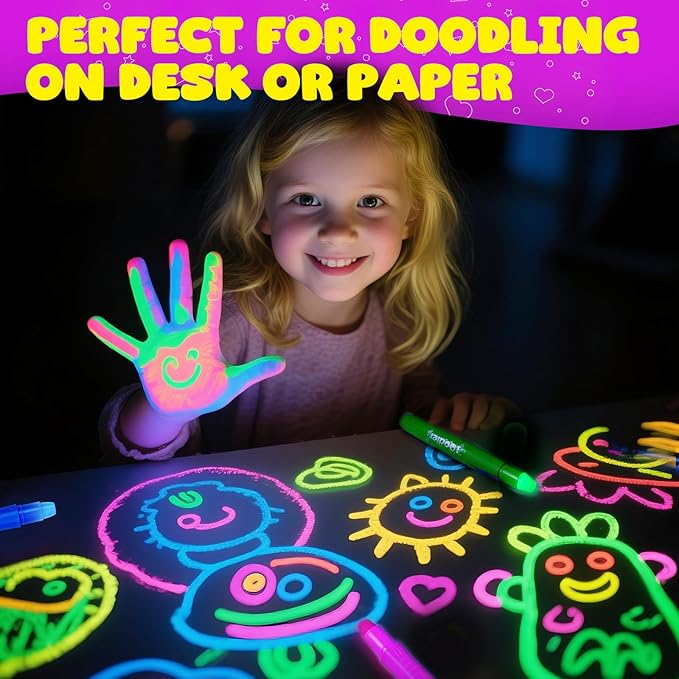 UV Face Paint Sticks Glow in the Dark under Black Light, 10 Colors Neon Body Face Paint Crayons for Kids Adults, Washable Mess-Free for Glow Party Supplies Cosplay Halloween Makeup