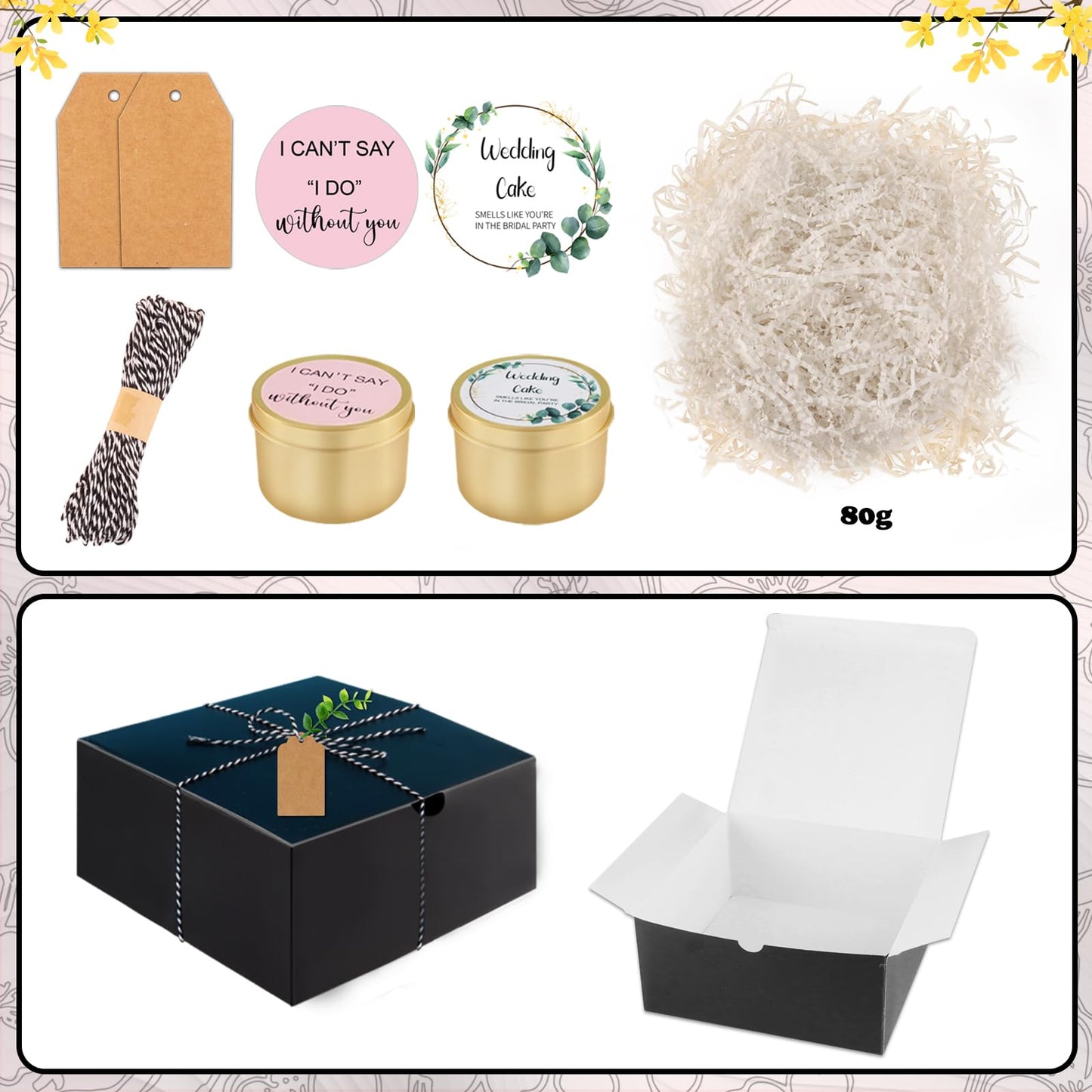 CITYCHALET 37Pcs Bridesmaid Gifts Set of 3 Black,Maid of Honor Proposal Gift Boxes Set,Cosmetic Bag Scented Candle Jewelry Box Metal Hair Clip Knot Bracelet Bachelorette Party Bridal Shower