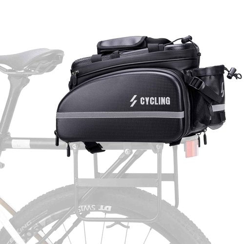 ROCKBROS Bike Rack Bag Bike Trunk Bag, Waterproof Carbon Leather Bicycle Rear Seat Cargo Bag, Expandable Bike Pannier with Water Bottle Holder, 3 in 1 Multifunctional Handbag